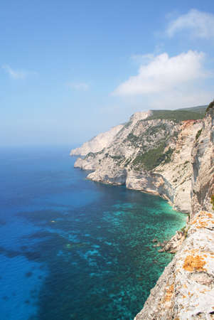 High cliffs and really blue/green sea, west coast of Zante (Zakynthos)の写真素材