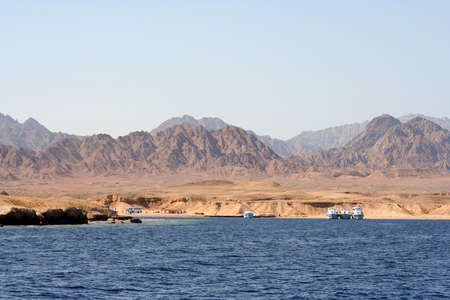 showing the barren desert region of the Sinai Peninsula around the Red Sea, Egyptの写真素材