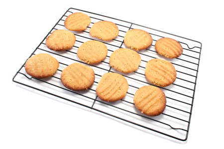 Yummy homemade peanut butter cookies on a metal cooling rackの写真素材