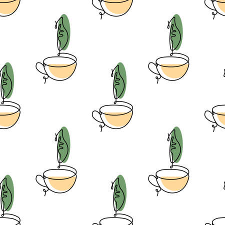 A seamless pattern with hand drawn tea cups.のイラスト素材