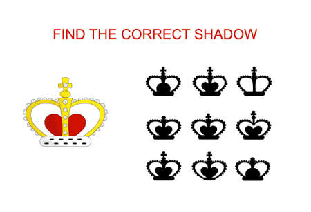 An illustration of a crown. Find the correct shadow. Educational game for kids.のイラスト素材