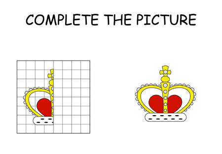 Complete the picture of a crown. Children educational game.のイラスト素材