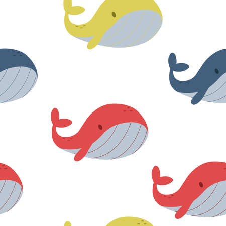 A seamless pattern with colorful whales. nursery wallpaper. Sea world background.のイラスト素材