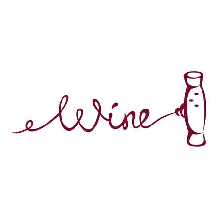 Wine corkscrew red hand drawn sketch and letteringのイラスト素材