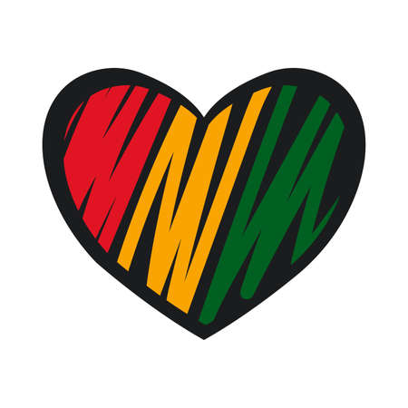 Doodle heart drawn in colors of Africa flag.のイラスト素材