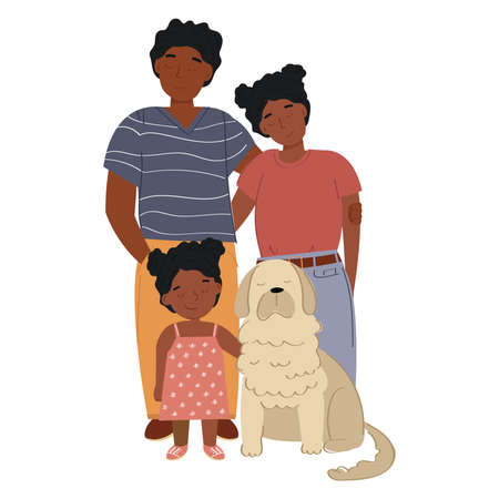 An illustration of a family with dog.のイラスト素材