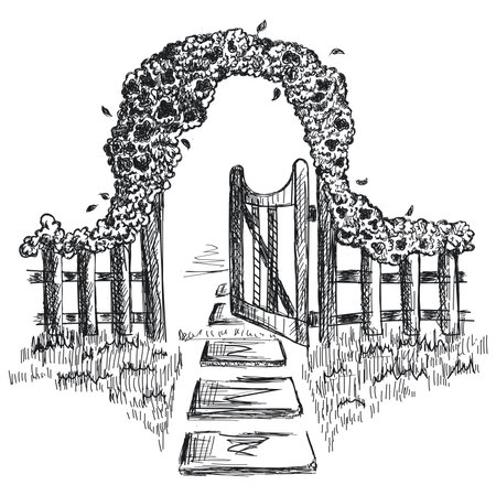 Garden entrance hand drawn sketch.のイラスト素材