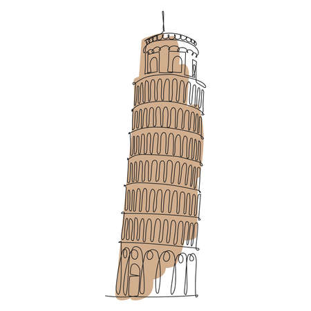 Italian Pisa Tower doodle sketch. Isolated on white.のイラスト素材