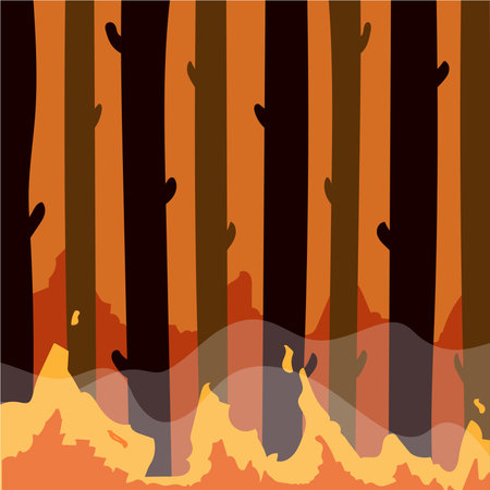 An illustration of burning forest. Wildfire concept.のイラスト素材