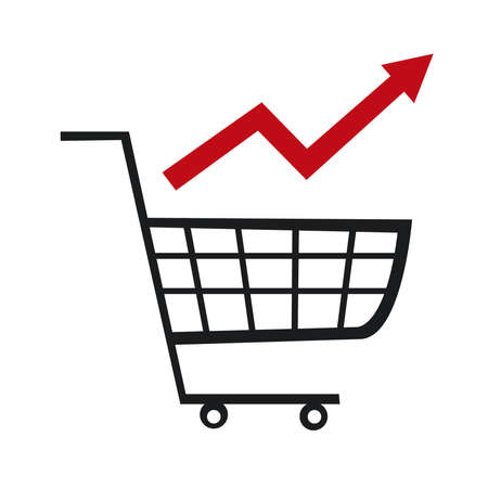 Shopping card and a red rising arrow. Inflation concept.のイラスト素材