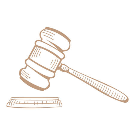 Hand drawn judge gavel sketch. Isolated on white.のイラスト素材