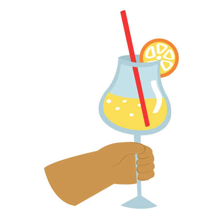 Cute cartoon style hand holding a cocktail.のイラスト素材