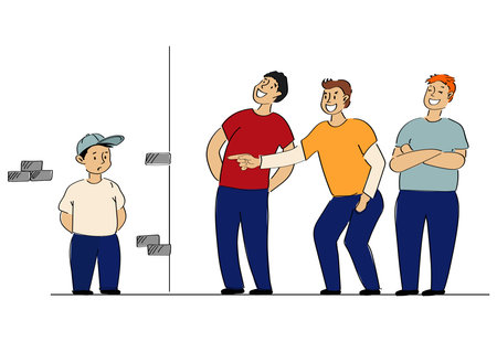 A group of teens bullying a boy.のイラスト素材