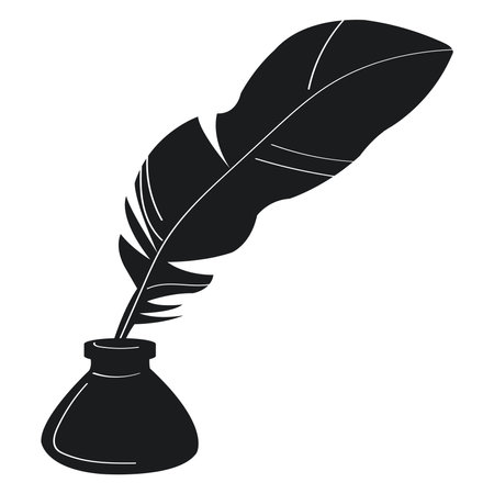 Inkwell and feather pen black silhouette.のイラスト素材