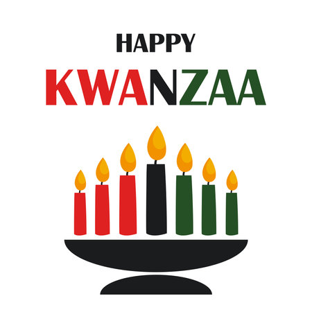 Happy Kwanzaa celebration banner. Kinara with seven candles and textのイラスト素材
