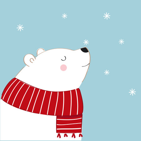 White polar bear wearing a red scarf.のイラスト素材