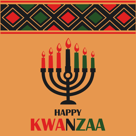 Happy Kwanzaa celebration concept. Kinara with seven candles and text.のイラスト素材