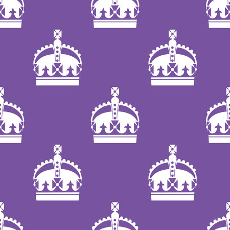 Seamless pattern with white crown silhouette on purple background.のイラスト素材