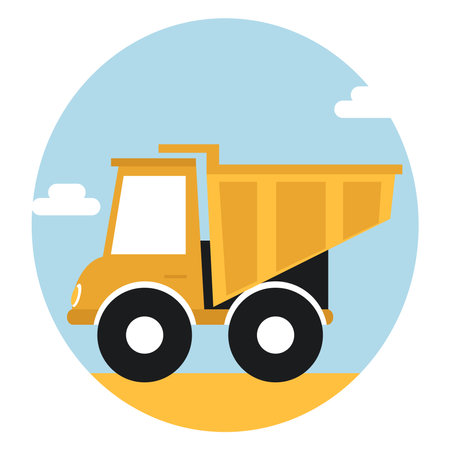 Cute yellow cartoon style mining dump truck.のイラスト素材