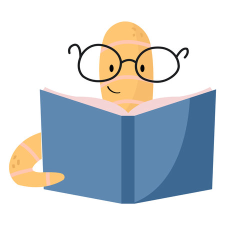 Cute cartoon style bookworm with doodle glasses.のイラスト素材