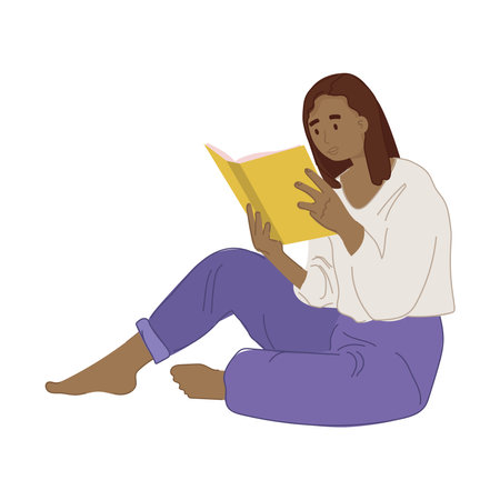 AN illustration of a black woman reading.のイラスト素材