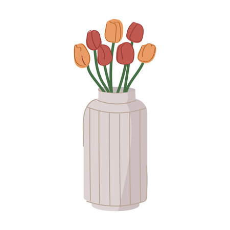 Cute modern flower vase with tulips.のイラスト素材