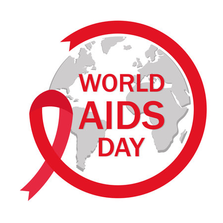 World Aids Dai concept. Red awareness ribbon and a globe.のイラスト素材