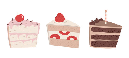 A cute set of colorful pieces of cake.のイラスト素材