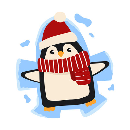 Happy Christmas penguin making snow angel.のイラスト素材