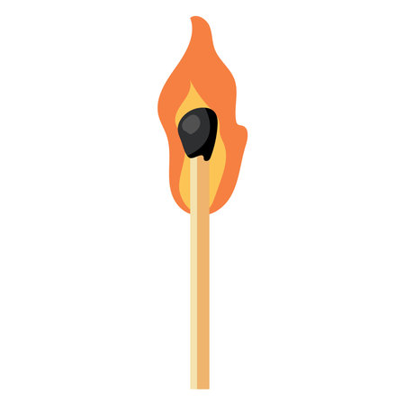 An illustration of a burning matchstick. Doodle match with a flame.のイラスト素材