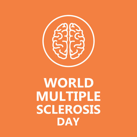 World Multiple Sclerosis Day banner. A silhouette of human brain and text on orange background.のイラスト素材