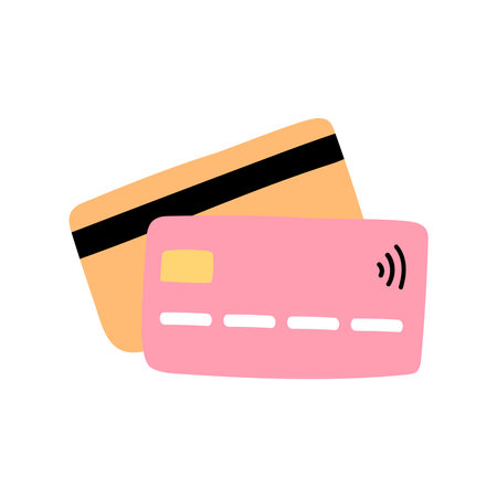 A cute cartoon style illustration of a bank credit and debit card.のイラスト素材