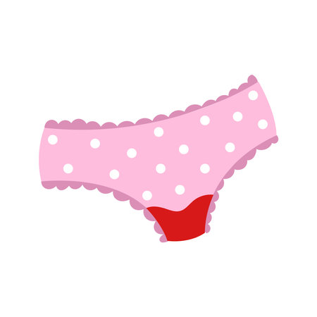 Cartoon style panties with a blood stain. Women menstruation concept.のイラスト素材