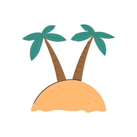 A simple illustration of a desert island and two palm trees.のイラスト素材