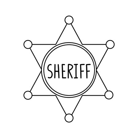 An illustration of a black and white sheriff badge. Coloring page with a western icon. Hexagonal medal.のイラスト素材