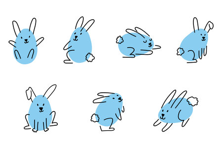 A set of cute abstract Easter bunnies. Blue rabbitsのイラスト素材