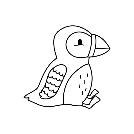 A simple coloring page with a cute puffin. A fun black and white bird.のイラスト素材
