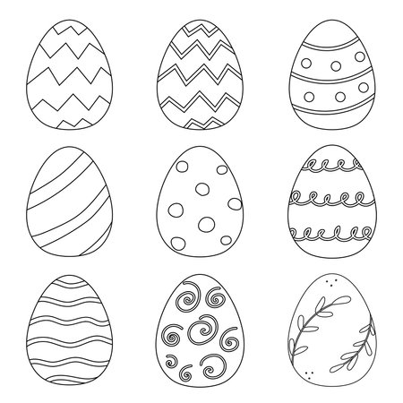 A set of black and white Easter eggs. Simple coloring page.のイラスト素材