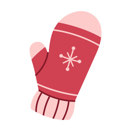 A cute winter illustration of a red and pink wool mitten.のイラスト素材