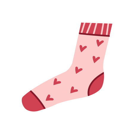 A cute illustration of a sock with heart pattern. Saint Valentines Day elementのイラスト素材