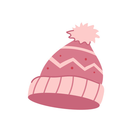 A cute and simple illustration of a pink winter hat with pom pomのイラスト素材