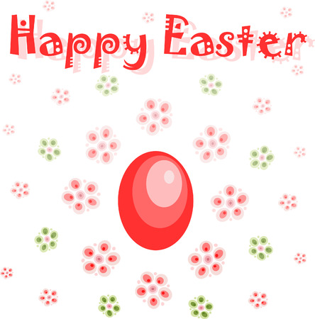 Easter Greeting Card with flowers and egg Vector illustration.のイラスト素材