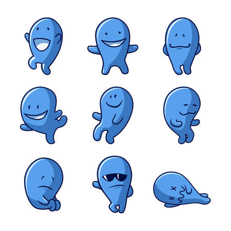 Set of cartoon water drops with various emotions vector illustration.のイラスト素材