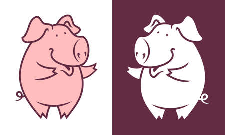 Dancing pig mascot. Cute piggy silhouette character.のイラスト素材
