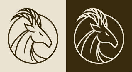 Goat emblem outline silhouette. Deer head stylized mascot.のイラスト素材