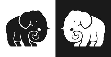 Elephant character black-white vector silhouette. Cute elephant tattoo mascot.のイラスト素材