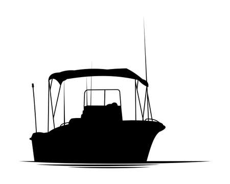Fishing motor boat isolated vector silhouette illustration.のイラスト素材