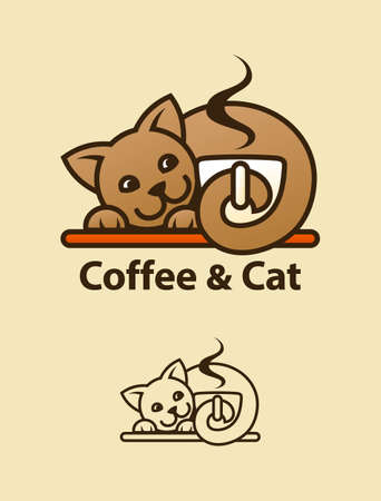 Cute cat character holding a cup of fragrant coffee.のイラスト素材