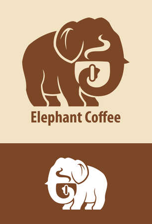 Vector silhouette of elephant character with coffee cup.のイラスト素材
