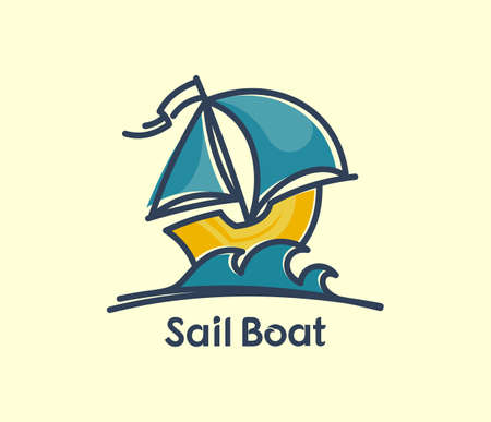 Cartoon sail ship icon. Boat with sails vector illustration.のイラスト素材